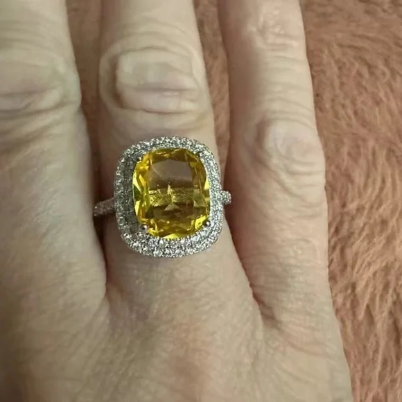 New Women’s 925 Silver Luxury Citrine Diamond Ring - Picture 3 of 6